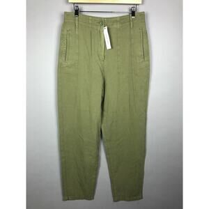 Topshop High Rise Chino Pants US 10 Green Tapered Pleated Pockets Casual NEW